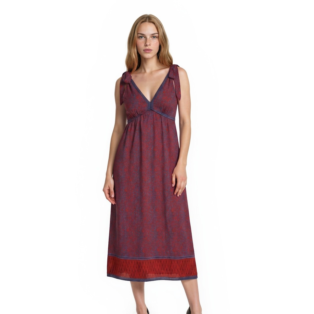 New Chelsea Violet Maxi Dress Women's Size XS Red Blue Floral Boho V Neck